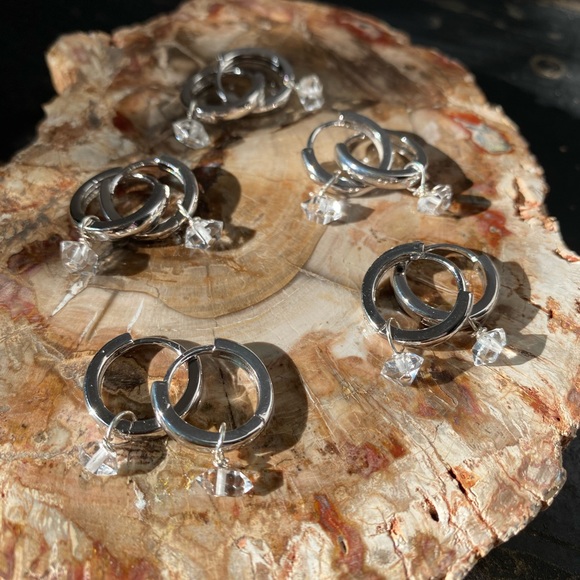 24k white gold filled Herkimer Diamond Huggies - Picture 5 of 7